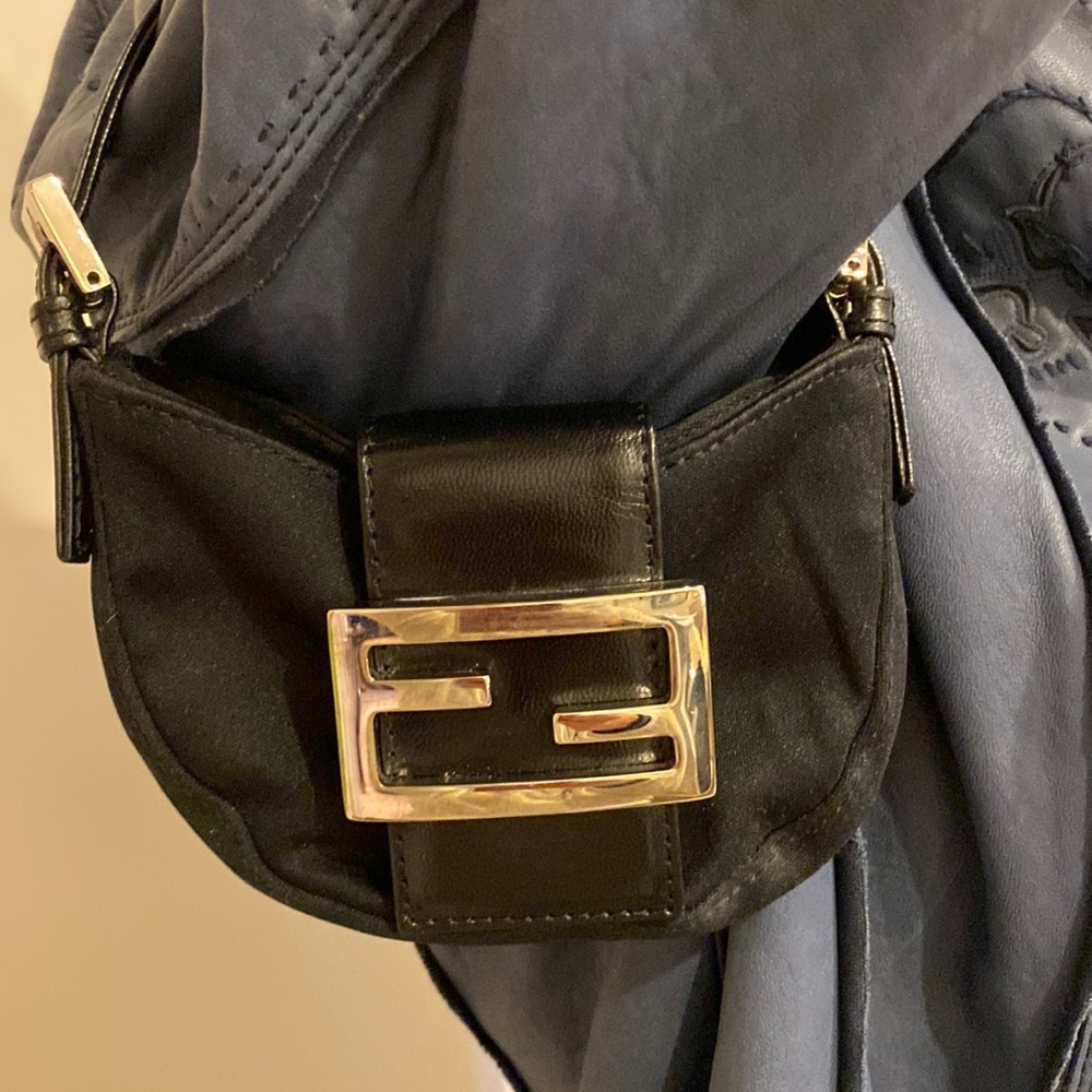 Fendi Croissant Micro Mini Black Nylon Baguette Bag
